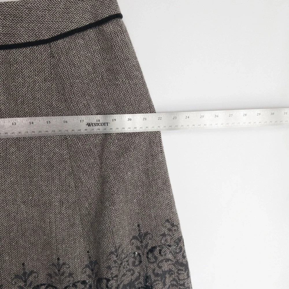 Loft Herringbone Sequins Velvet Trim Wool Blend Embroidered Skirt Womens 10 L - Picture 11 of 16